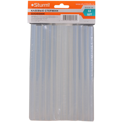 Клеевые стержни STURM 7010-05-12S 11х200 мм прозрачный, 12 шт