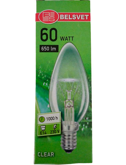 Лампа накаливания ДС60-1 свеча 60Вт Е14 в кр.уп. БЭЛЗ
