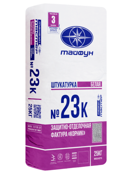 Декоративная штукатурка Тайфун Мастер 23К-2 фактура корник белый, 25 кг