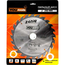Пила дисковая Yourtools 210/32 мм Z24 дерево, косой зуб уз.+15