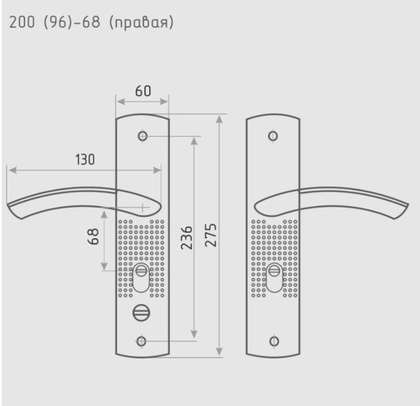 Ручка дверная на планке НОРА-М 200(96) (правая) для китайских дверей - Матовый никель
