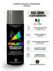 Краска акриловая Monarca RAL 9006 Белый Алюминий 520мл