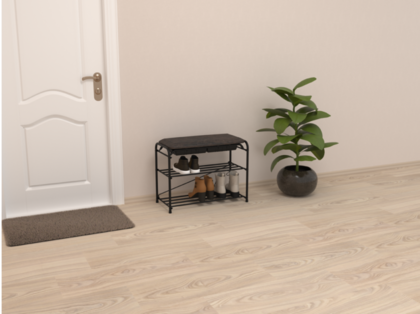 Подставка для обуви Альфа 23 с сиденьем и ящиком (Черный)