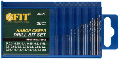 Сверла ц/х по металлу набор микро (20шт 0,3-1,6мм) FIT