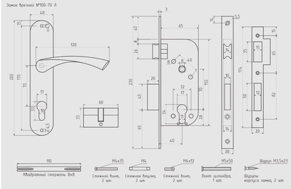 Замок врезной N100-70 Л (ст.бронза) NORA-M