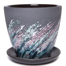 Горшок бетон. Живопись черный крокус №2, 12,3х14,9х14,9